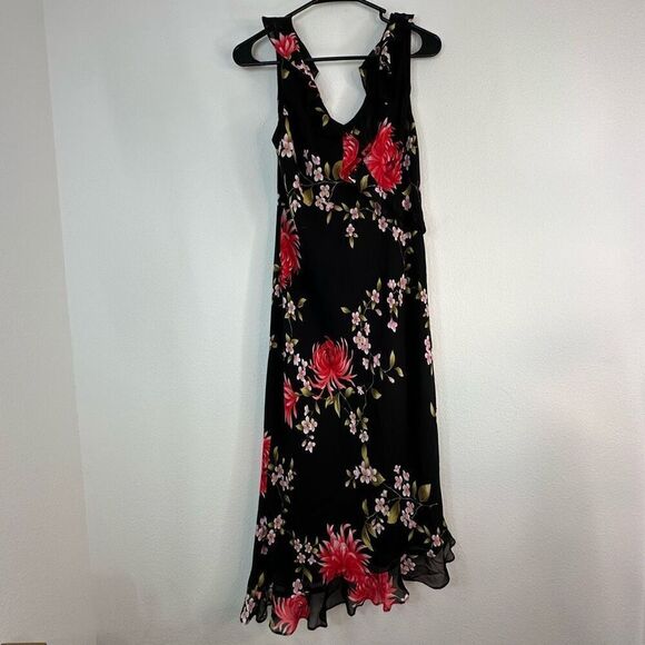 Vintage Donna Ricco Floral Midi Dress Womens 10 Asymmetrical Hem FairyCore - Picture 1 of 11